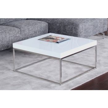 White High Gloss Square Coffee Table with Chrome Base