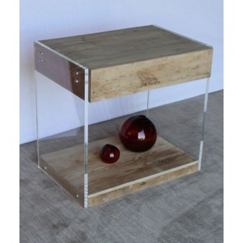 Reclaimed Wood End Table with Lucite Sides