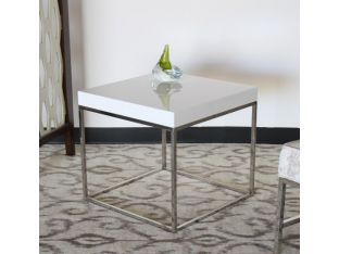 White High Gloss End Table with Chrome Base
