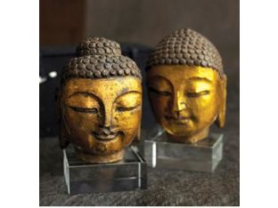 Stone Buddha Head on Glass Stand