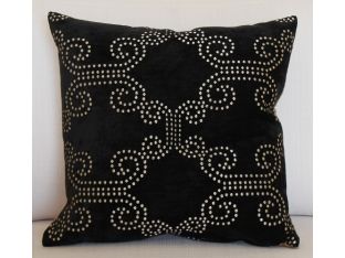 Black Velvet Pillow with Dotted Gold Pattern