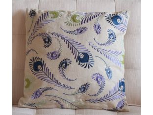 Embroidered Peacock Feathers Pillow