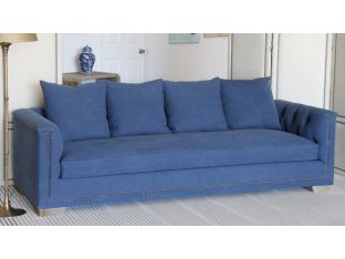 Blue Denim Sofa with Natural Nailhead Trim and Reclaimed Block Legs