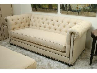 Cream Chesterfield Sofa with Small Pewter Nails