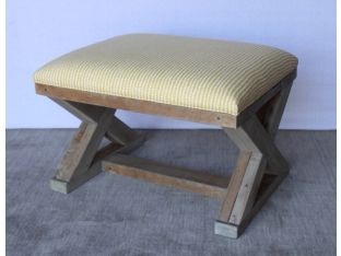 X Base Stool in Reclaimed Natural Wood Base with Yellow Striped Upholstery