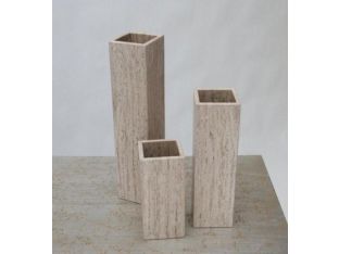 Set of 3 Assorted Square Travertine Vases