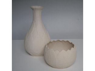 Set of Matte Ivory April Vase and Bowl